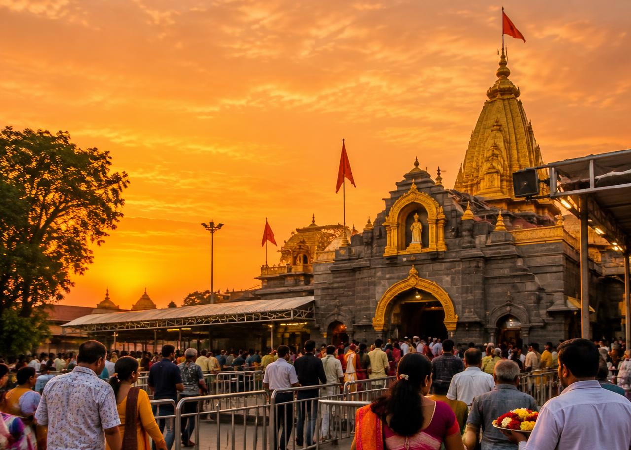 Shirdi Sai Baba Samadhi Mandir at sunset